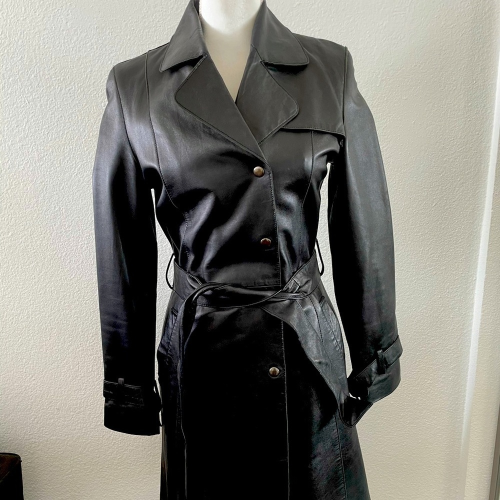 Black leather trench coat